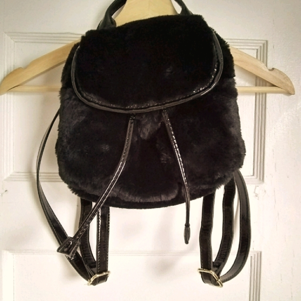 Steve Madden Black Caleb Faux Fur Backpack